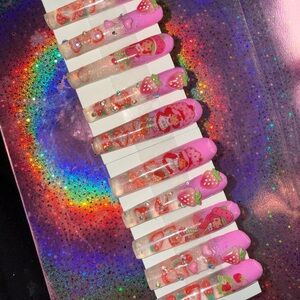 Pink and Clear Strawberry Nail Aquarium Nail Set